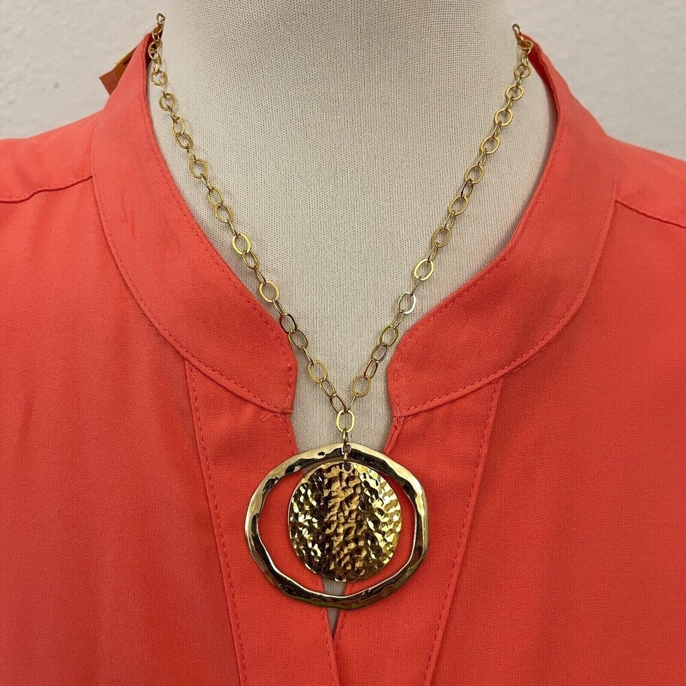 Preston & York Gold-tone Chain Round Pendant Women's Fashion Necklace NWT